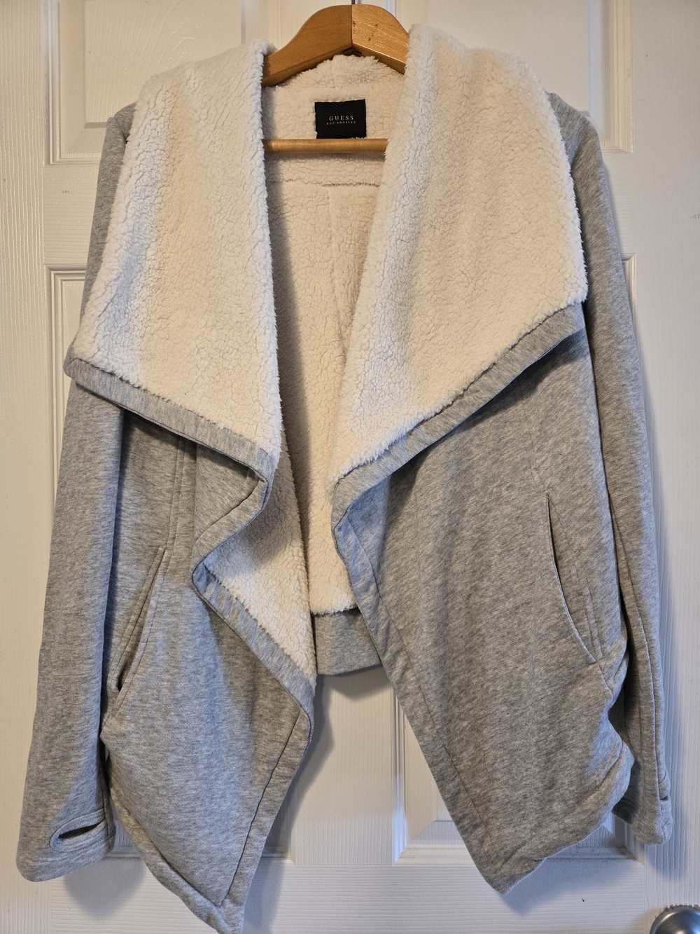 NEW GUESS S Women's Gray Sherpa-Lined Open Front Sweatshirt